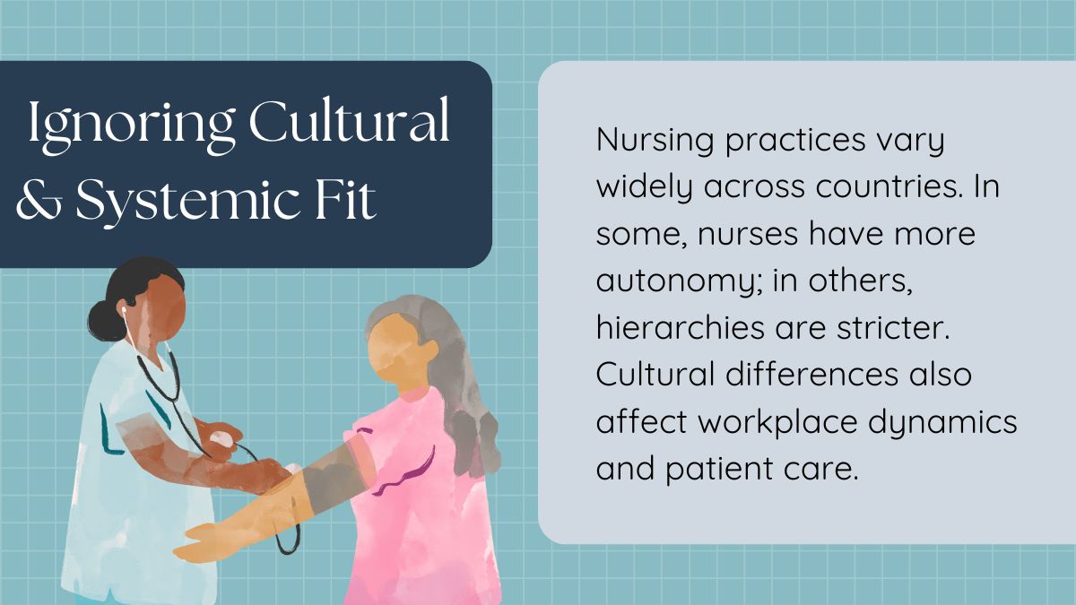 Nurse interacting with a diverse medical team in a hospital setting, symbolising cross-cultural workplace integration