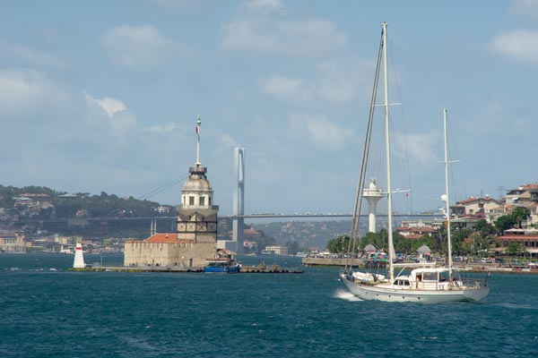 Maiden's Tower and Bosphorus Bridge in Istanbul