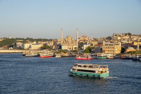 Scenic view of New Mosque and Bosphorus in Istanbul