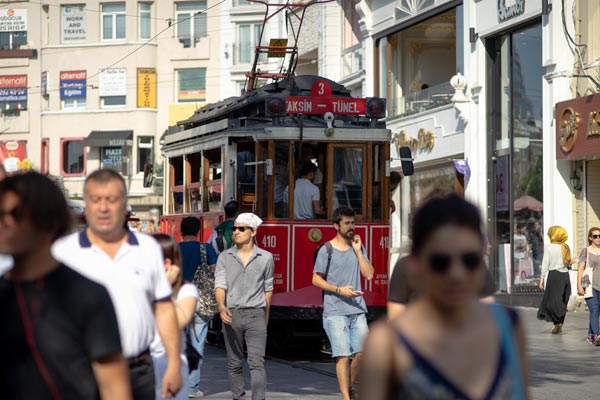 Historic tram on Istiklal Avenue in Istanbul