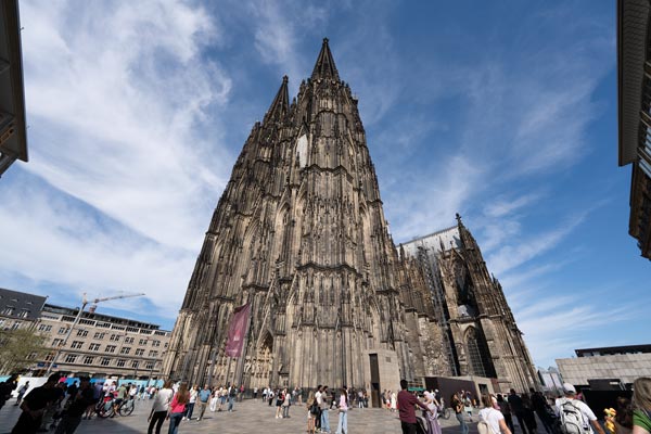 Gothic stonework of Cologne Cathedral facade