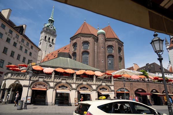 St Peter's Church above cafés in central Munich