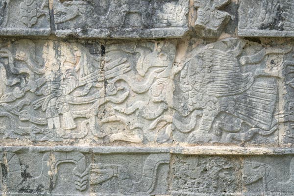 Maya warrior relief at Chichén-Itzá stone wall