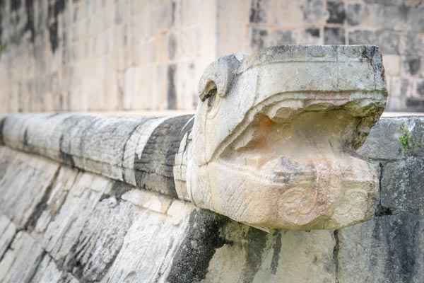 Weathered serpent sculpture at Chichén-Itzá ruins