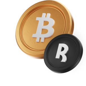 A black and gold coin with a bitcoin on it.