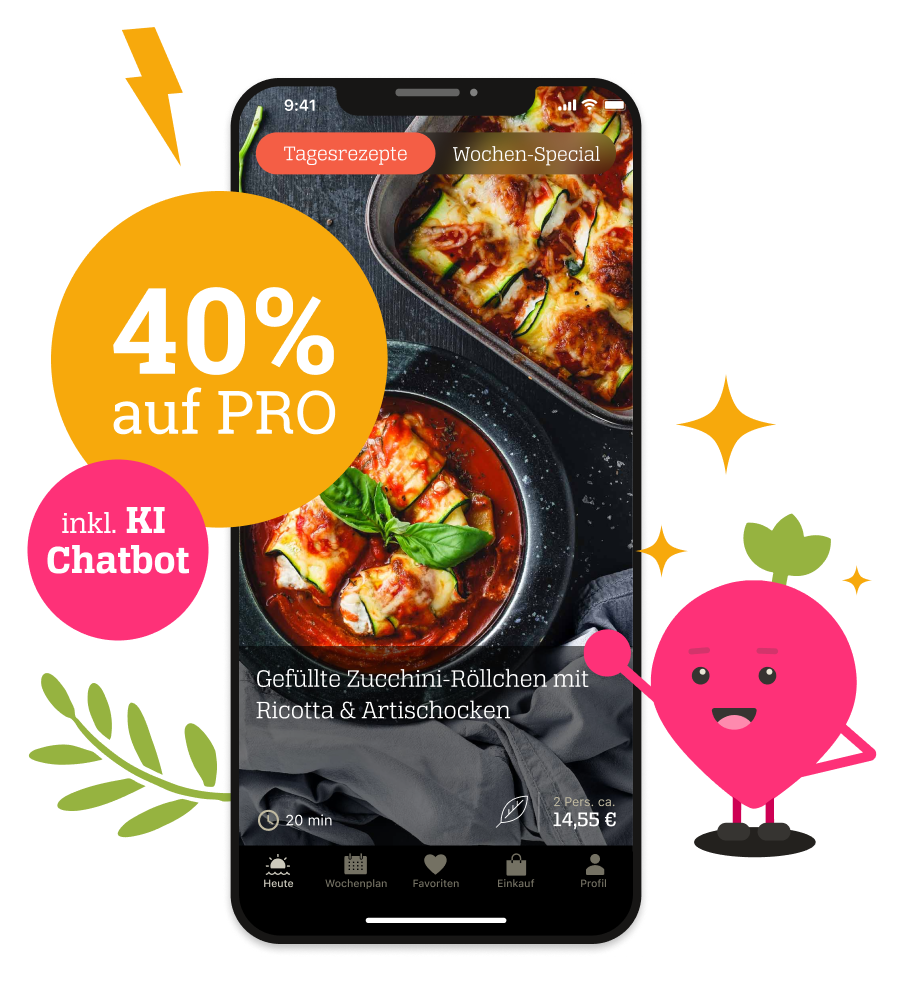 App Screen with a delicious recipe and 40% discount promotion
