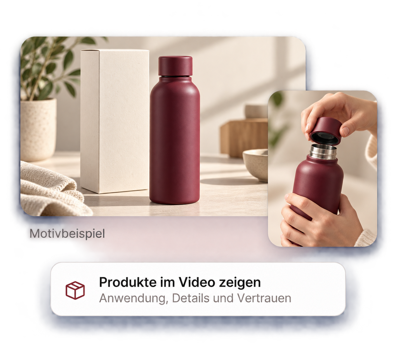 Motivbeispiel. Produkte im Video zeigen. Anwendung, Details und Vertrauen.