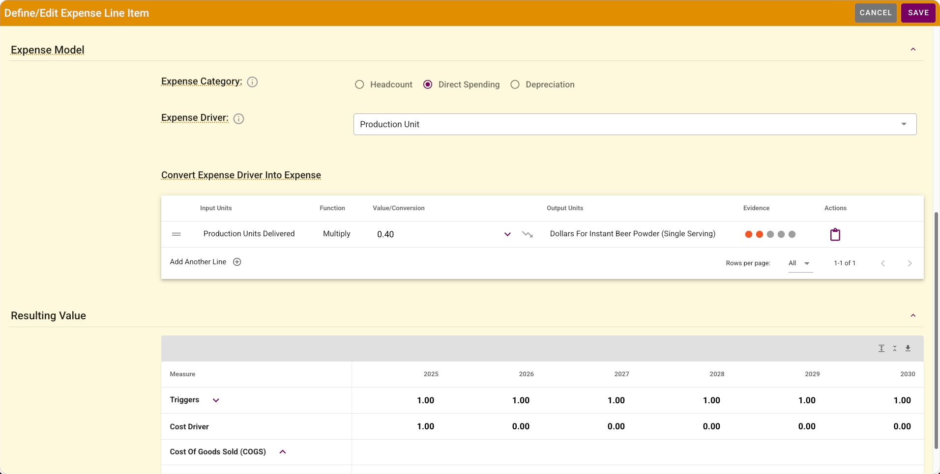 Growth Forge Unit Economics: Cost model create/edit form