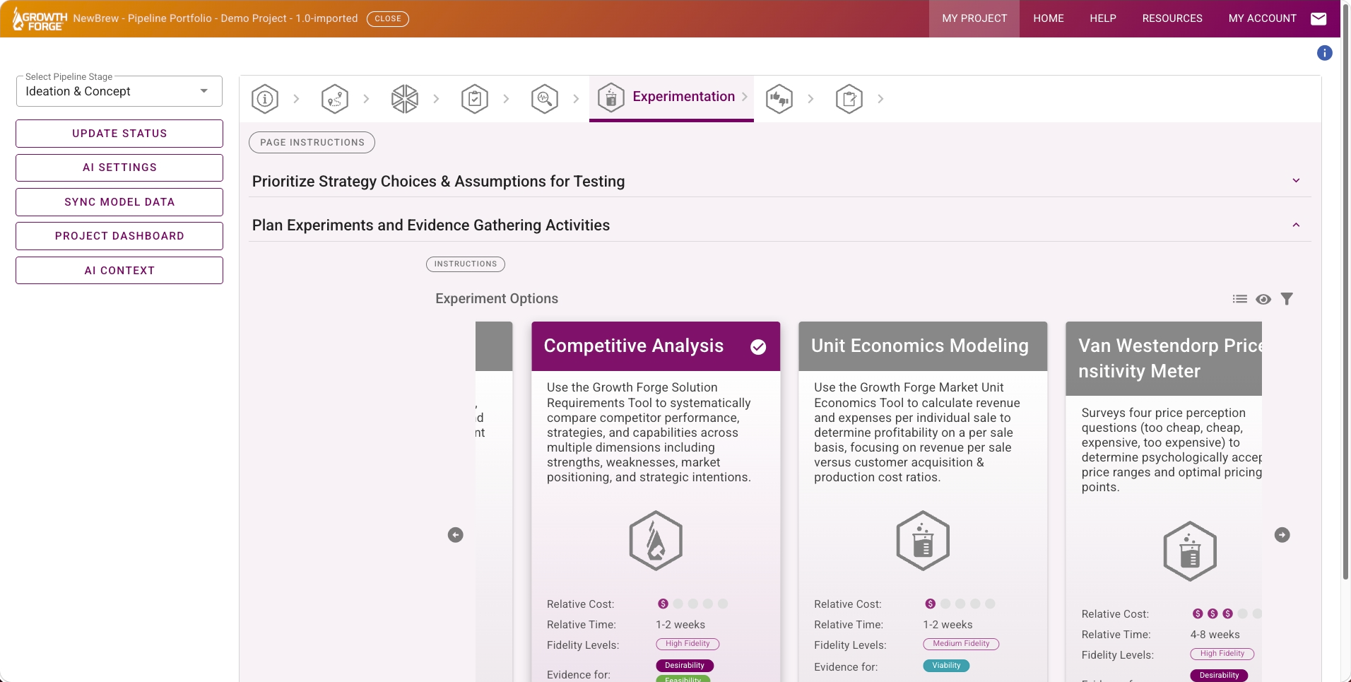 Growth Forge Low-Fidelity Strategy Modeling: Selecting experiments from cards