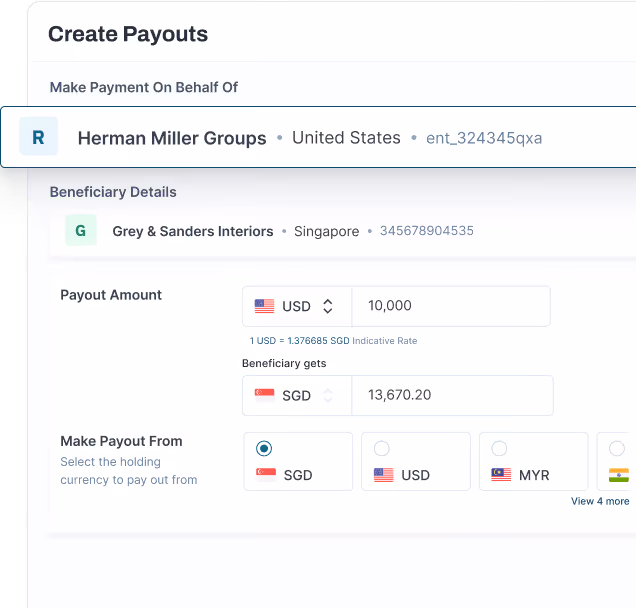 Create payout on behalf of others