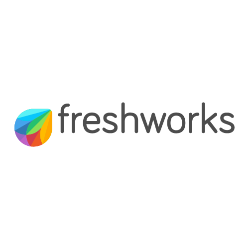 Freshworks company logo with multicolored droplet-shaped icon.