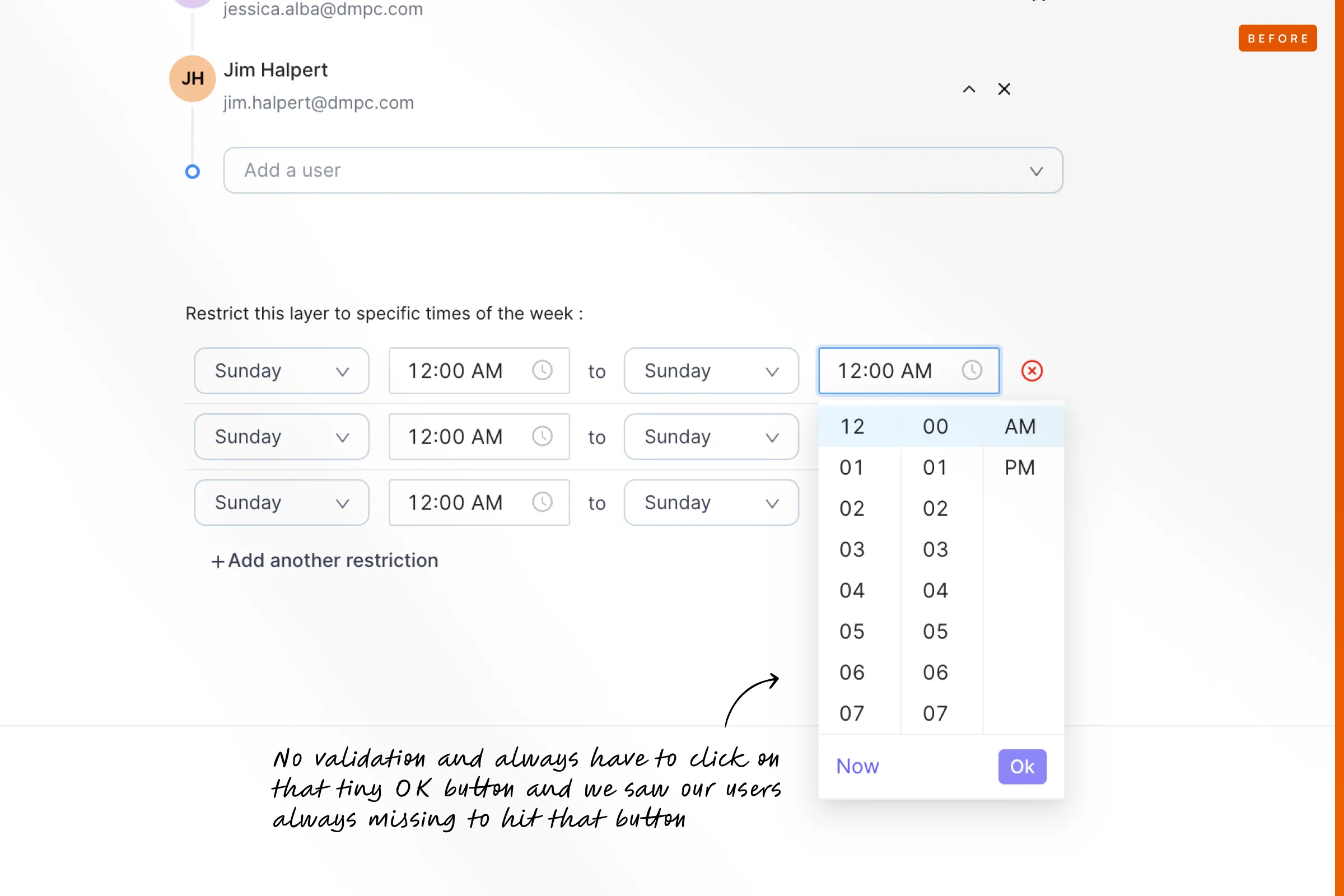 comparsion image - before. showing the lack of validation in terms of error handling in the UI