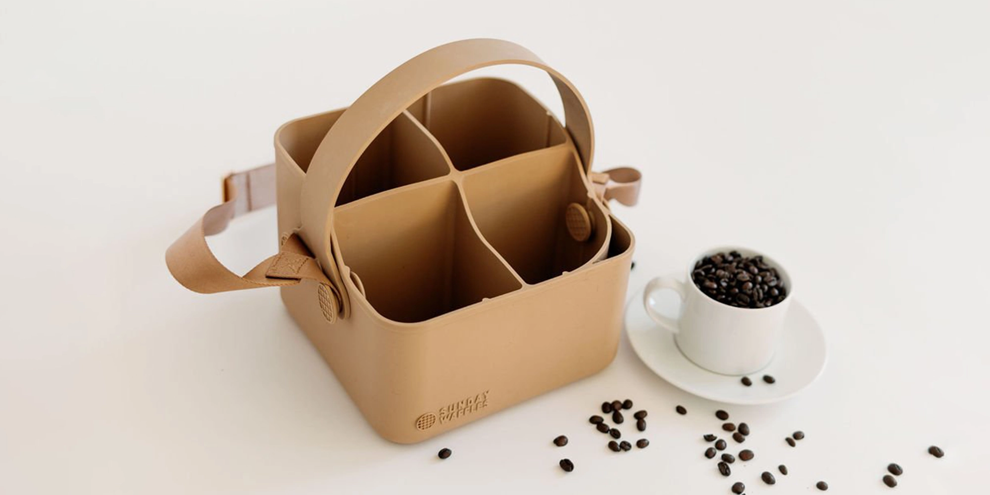 Sunday Waffles Bevvy Tote silicone beverage carrier — industrial design by Spitfire Industry