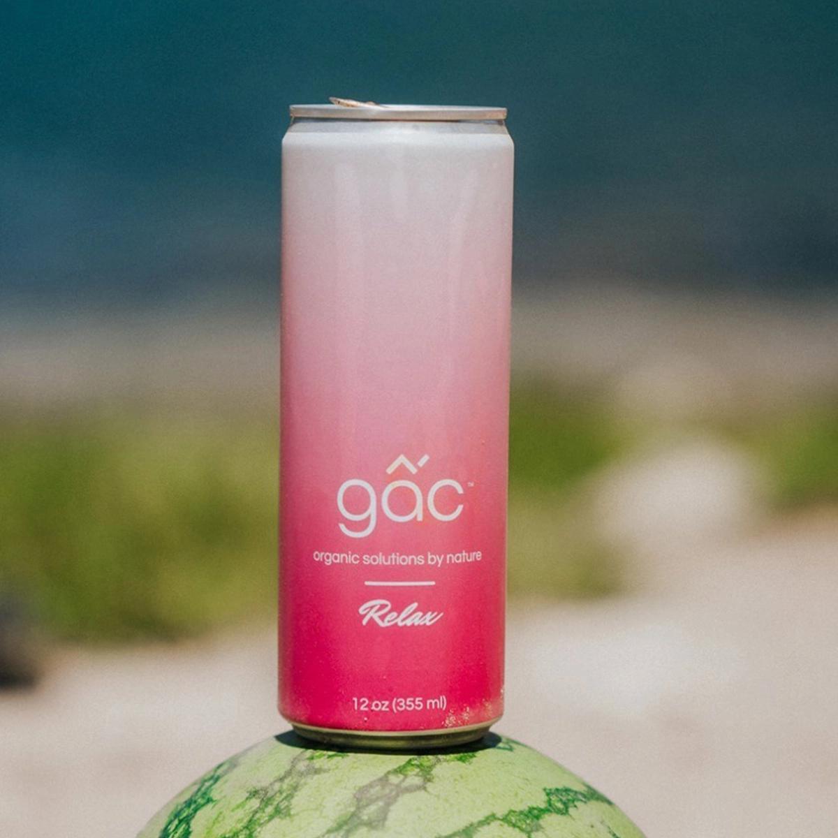 GAC Life watermelon flavor health drink can with pink colorway packaging design