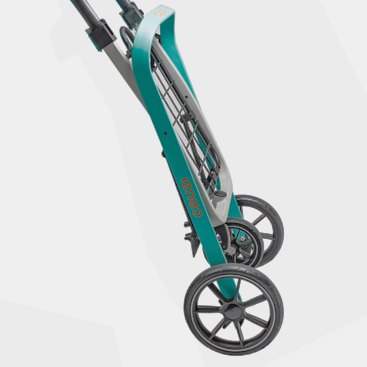Cruzi shopping cart folded compact for storage, space-saving mobility product design by Spitfire