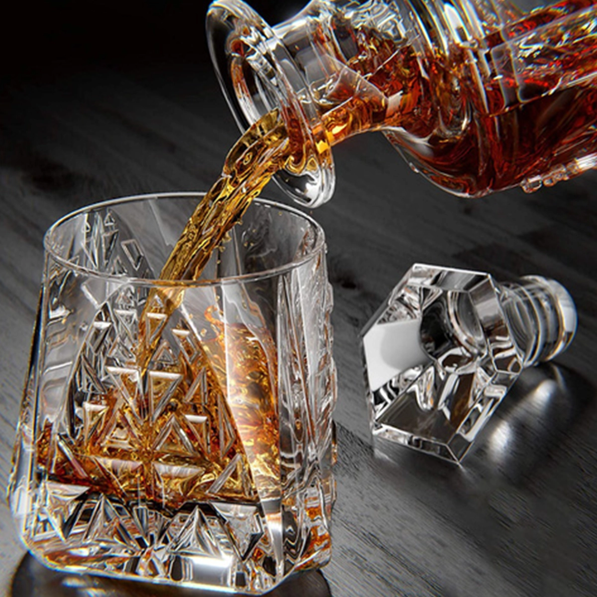 Ashcroft whiskey decanter in pressed and blown glass, a barware product designed by Spitfire