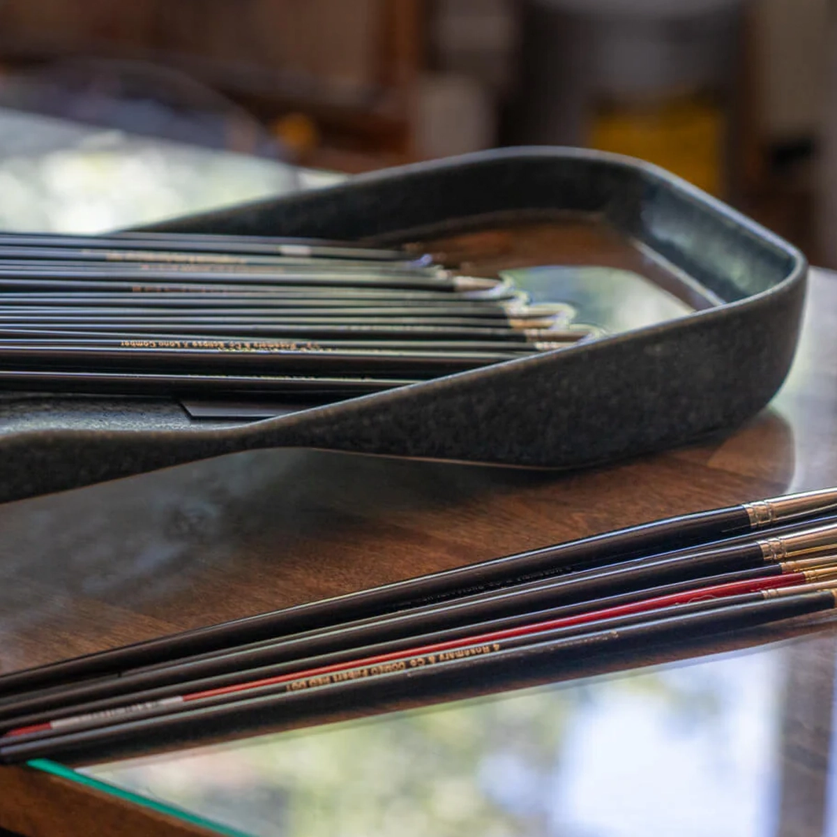 Savvy brush tray slipcast in high-fire glazed ceramic, a durable art-supply product designed by Spitfire