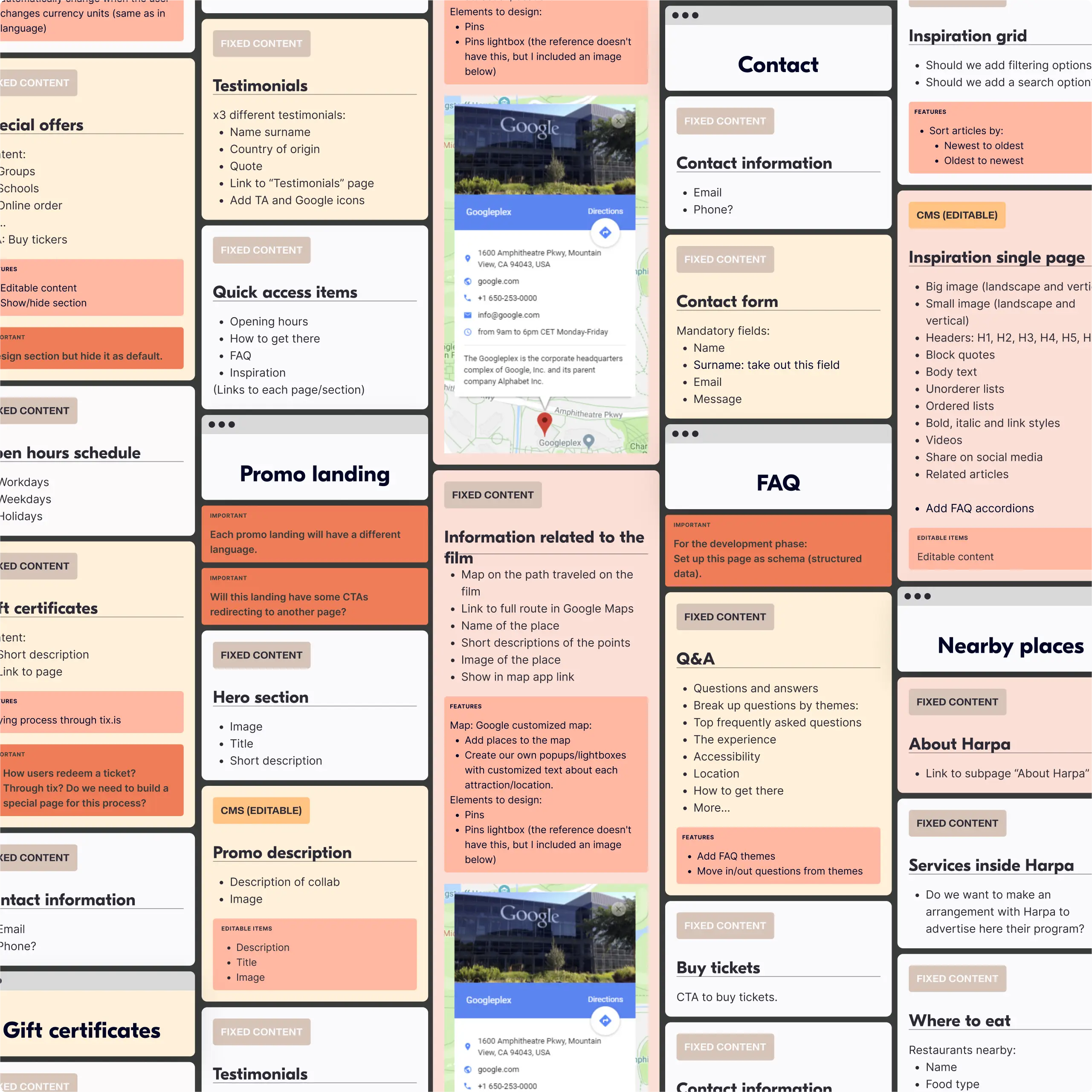 Collage of the information architecture blocks used to propose content within the web pages.