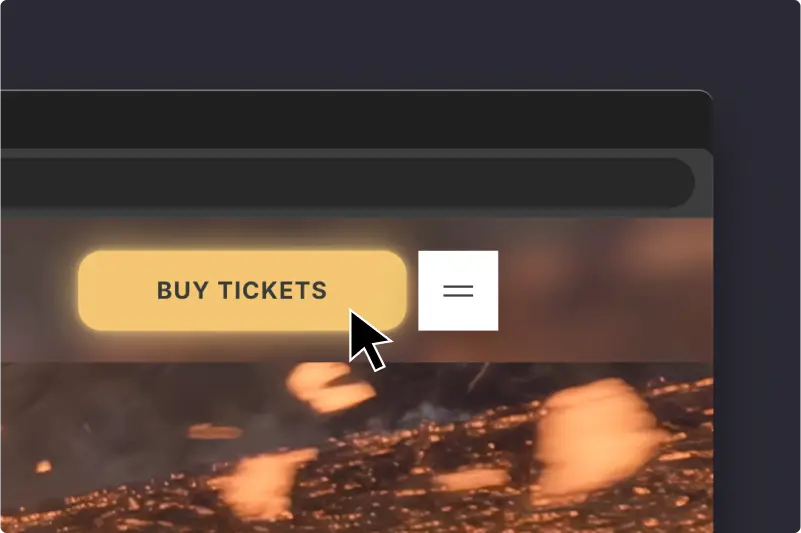Close up view of the hover effect for the "Buy Tickets" CTA in the main navigation.