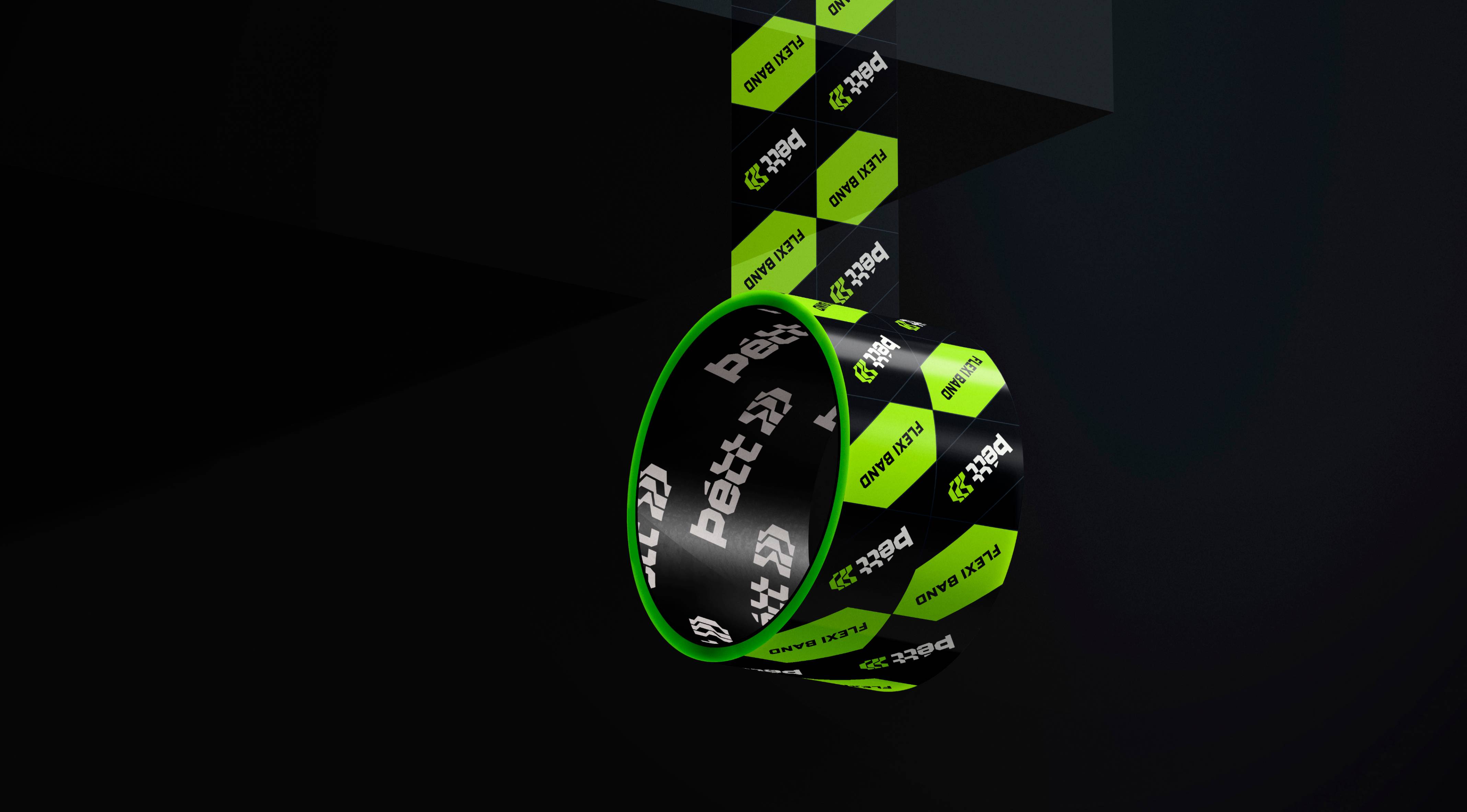 Neon green and black tape, branded with Þétt logo and graphic elements. 
