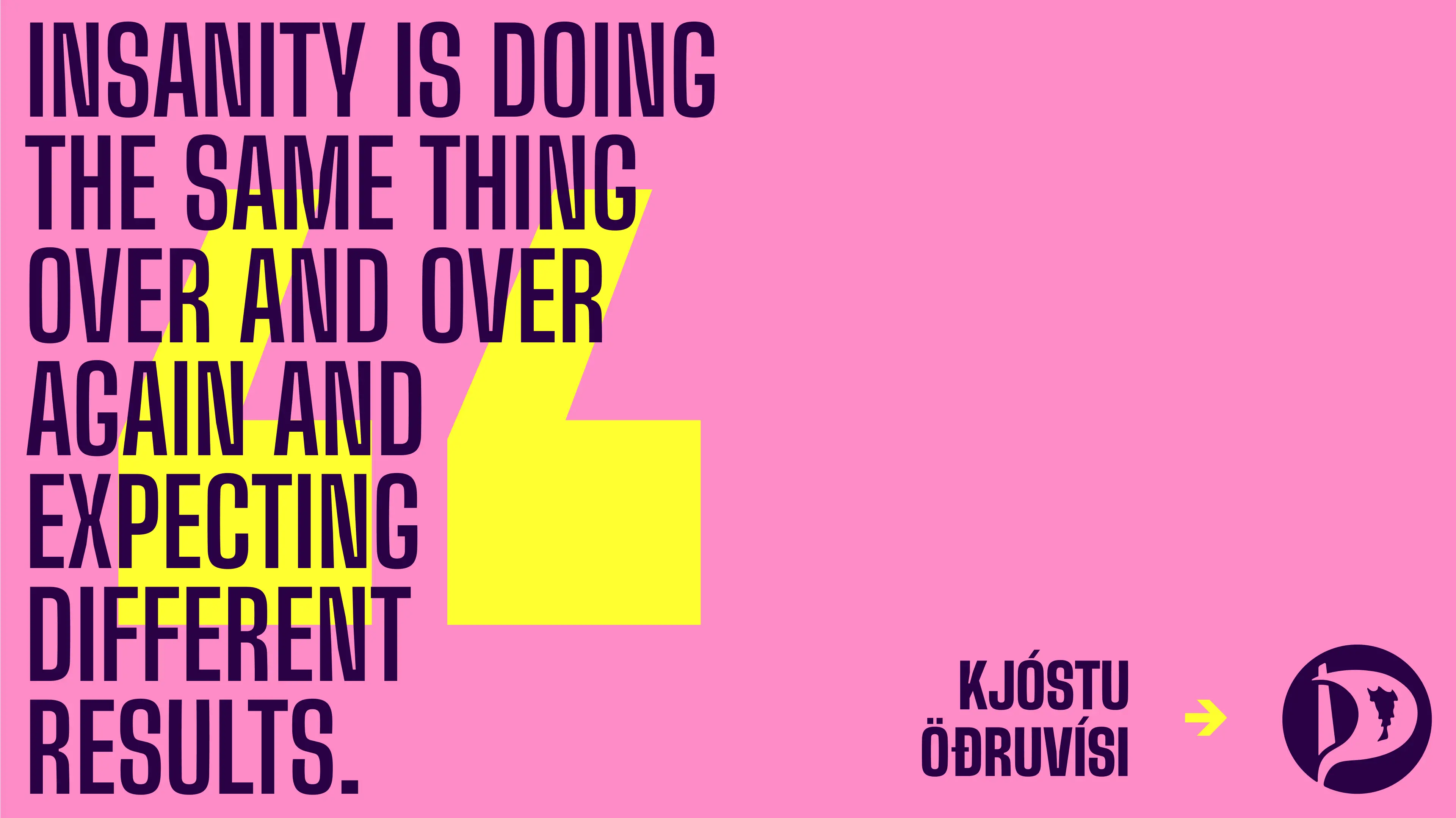 Colorful quote on a bright pink background with a large yellow quote mark.