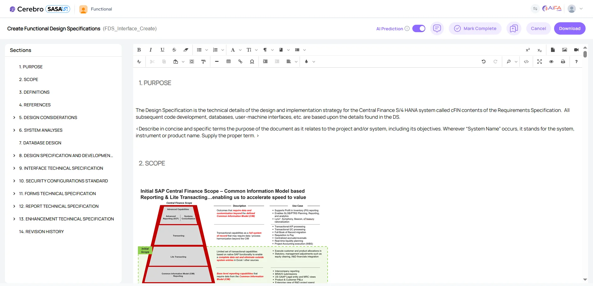 SASA Functional Design Specification (FDS) Creation interface
