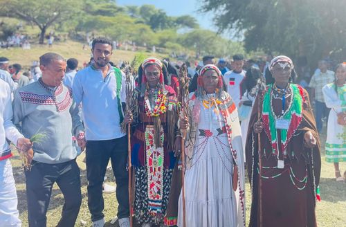 Oromoo festival with people wearing traditional clothing