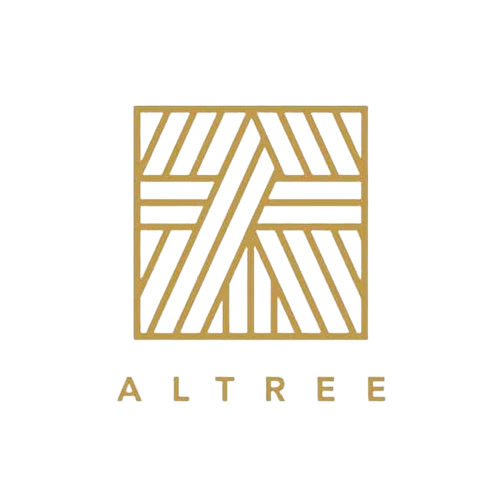 Altree logo with stylized gold geometric lines forming a square above the word ALTREE.