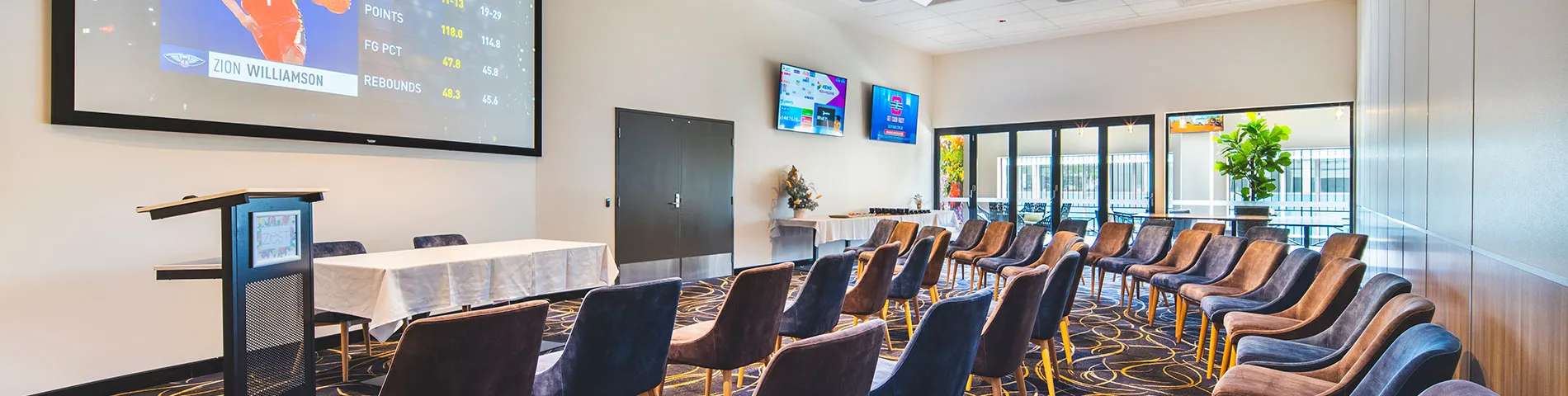 A conference room set up for a meeting.