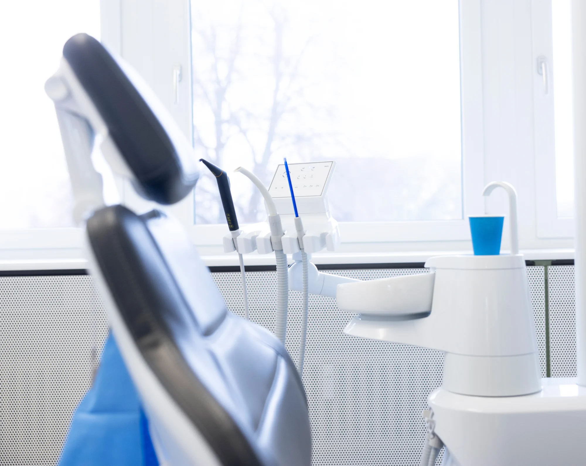 Im Behandlungsraum der Zahnarztpraxis Hinwil mit Aussicht aus dem Fenster