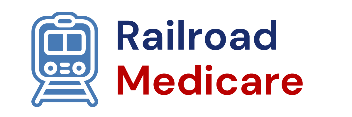 Blue train icon next to the text Railroad Medicare with Railroad in blue and Medicare in red.
