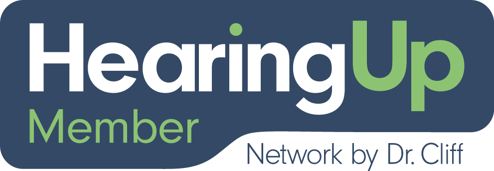 HearingUp Member badge with text 'Network by Dr. Cliff' on a dark blue background.