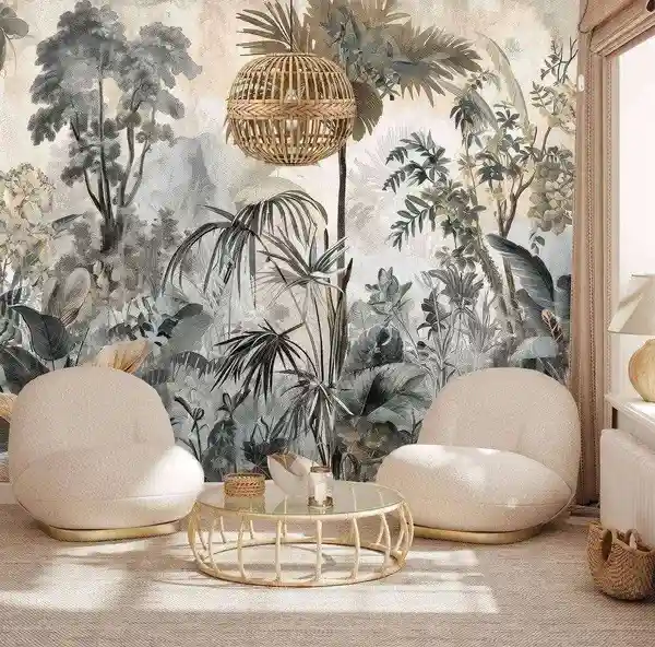 samolepljiva tapeta u boho stilu na zidu u dnevnoj sobi