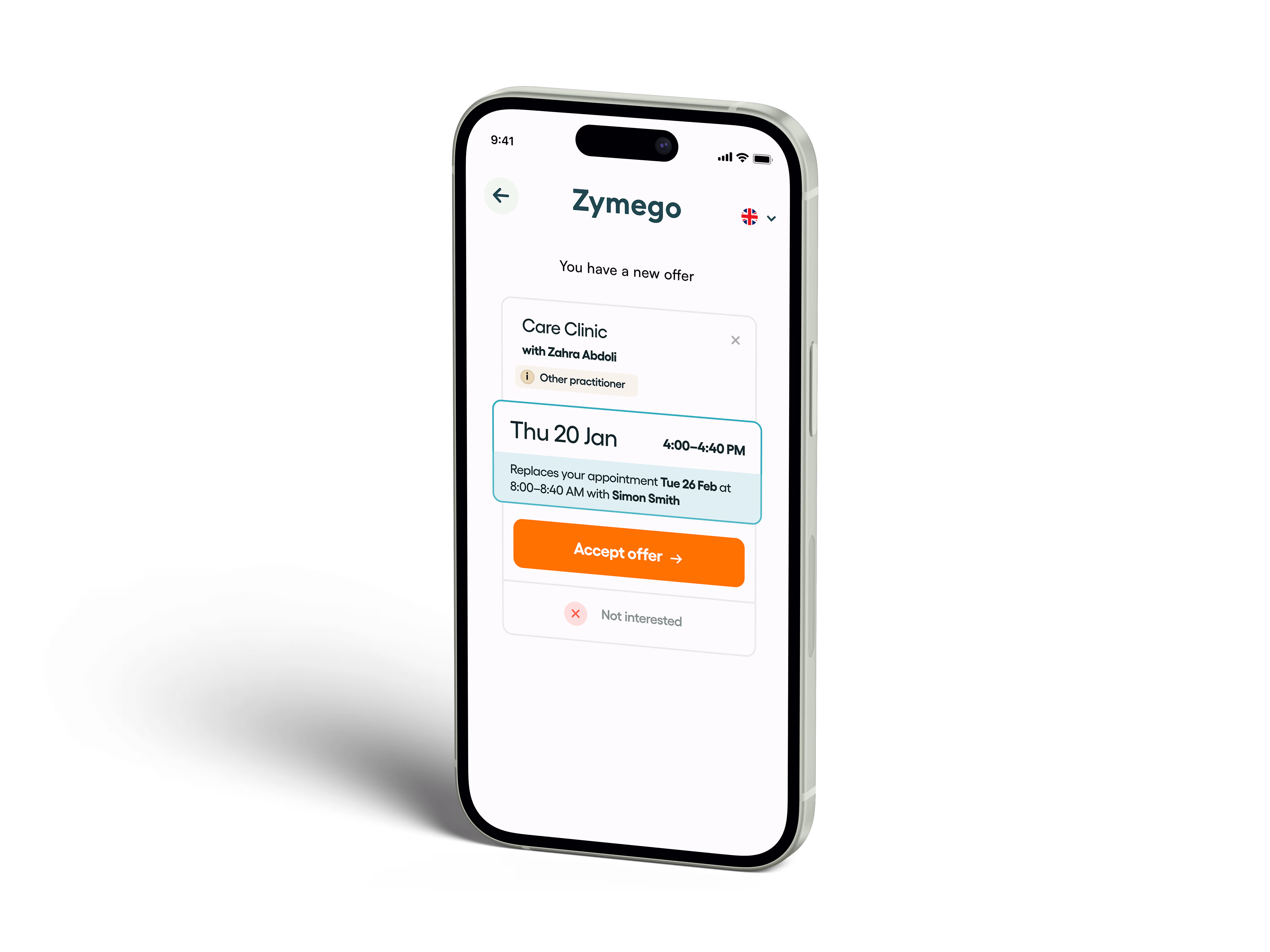 Image of an phone using the Zymego app