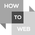 Logo mit den Worten ‚HOW TO WEB‘ in grauen und weißen Quadraten.