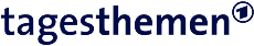 Logo mit dem Schriftzug 'tagesthemen' in dunkelblauer Schrift und einem kleinen Kreis mit einem Fragezeichen.