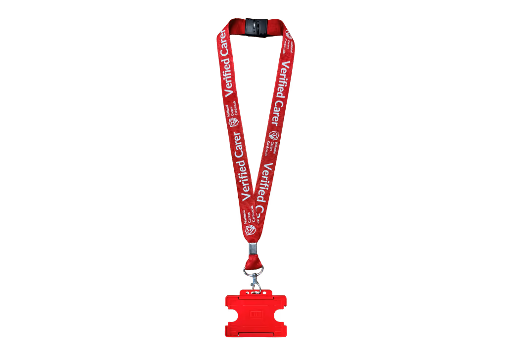 Graphic of the National Carers Card verified carer lanyard