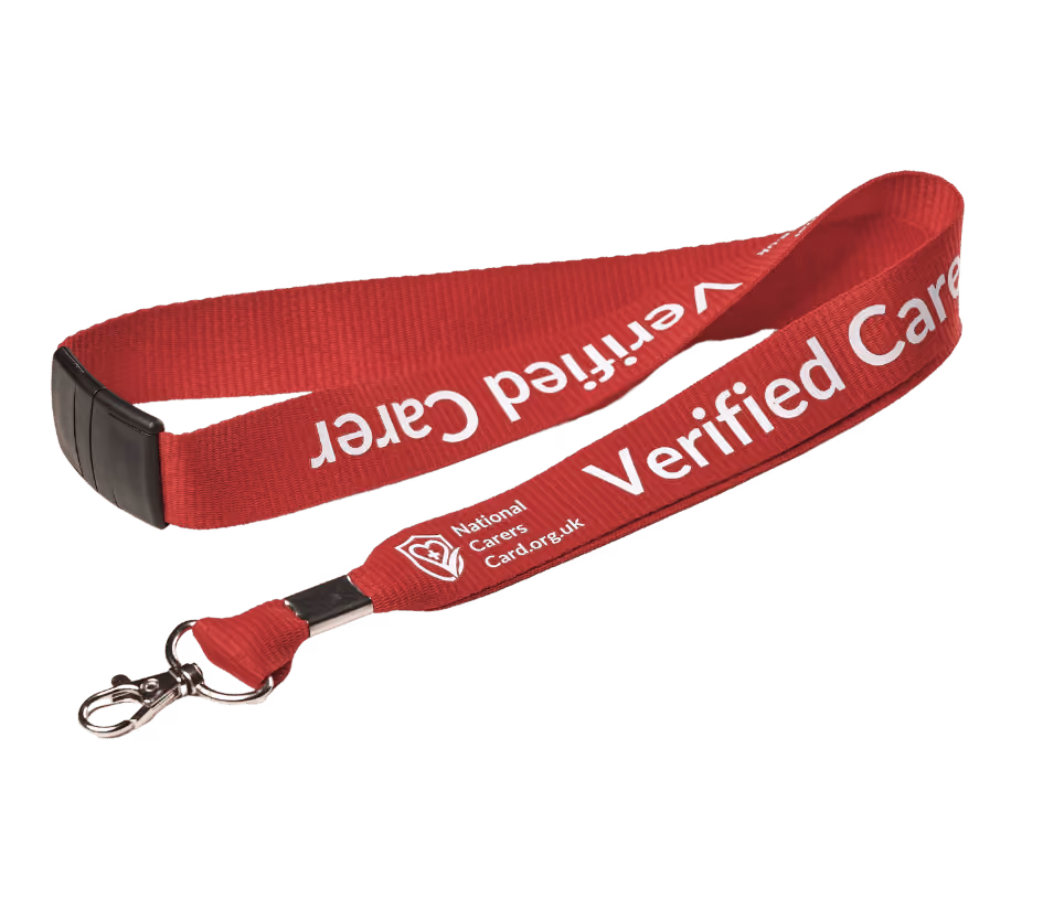 Graphic of the National Carers Card verified carer lanyard