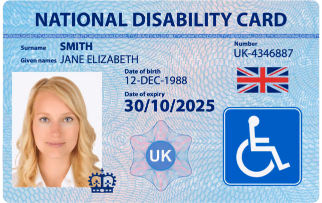 Front of the National Disability Card ID