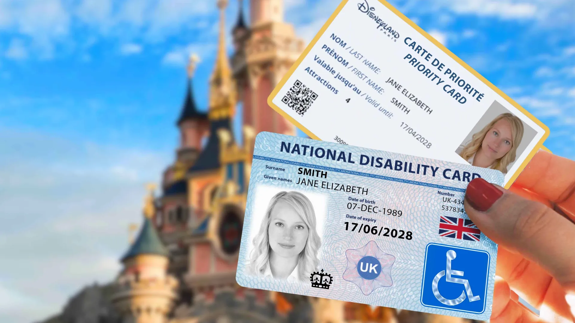 national disability card holder showing her card at a venue for carer ticket access