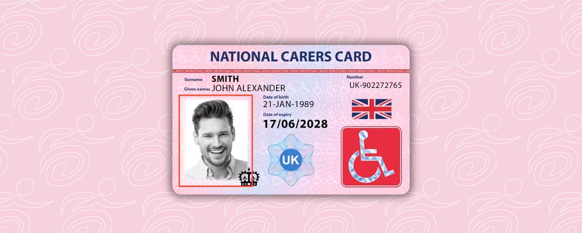 graphic showing the national carers card with the card holder photo outlined in red