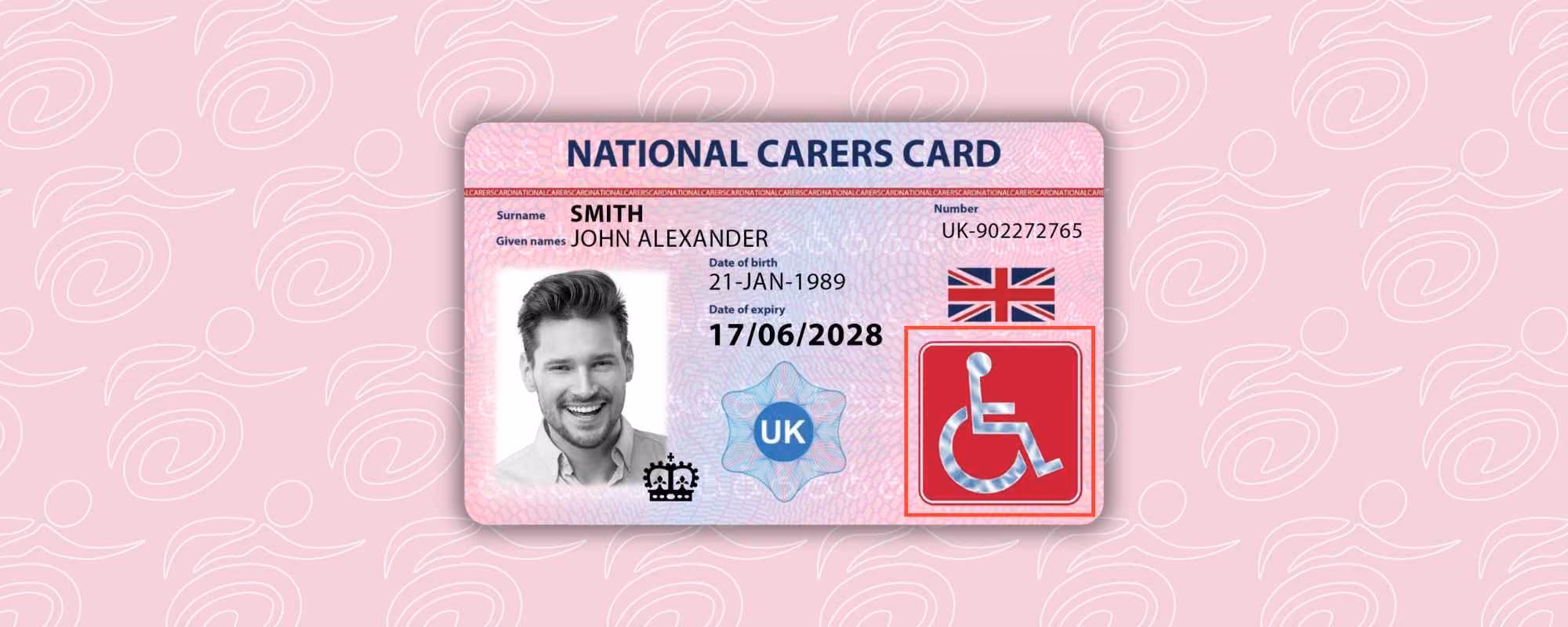 graphic showing the national carers card with the international symbol of access outlined in red