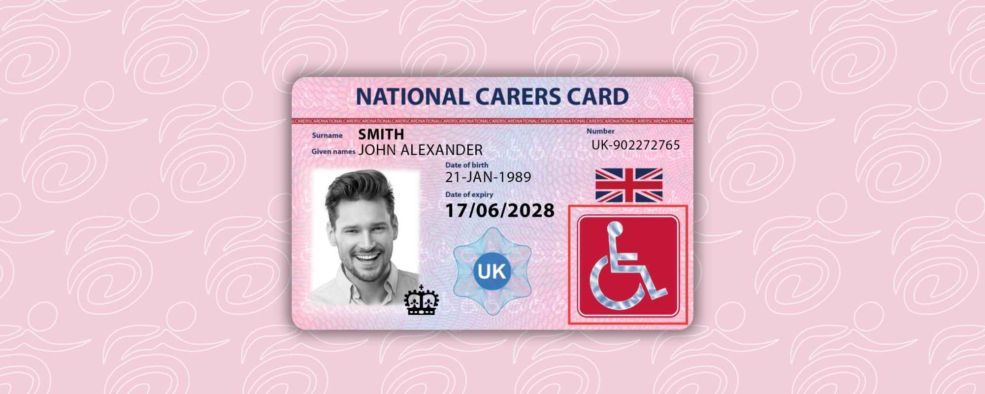graphic showing the national carers card with the international symbol of access outlined in red