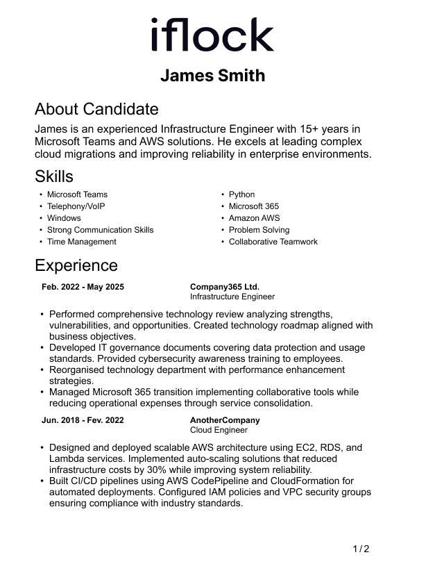 Properly formatted CV