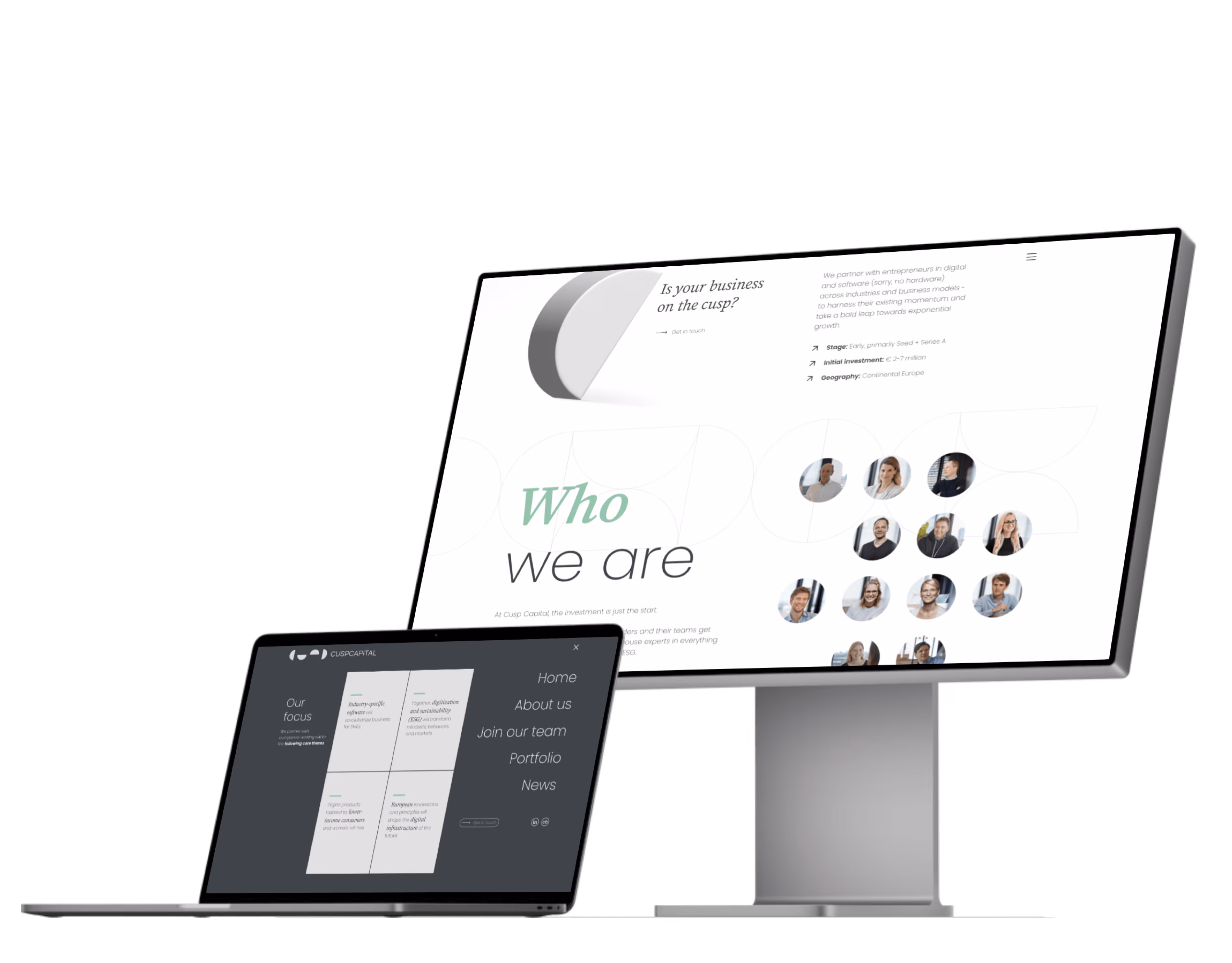 Mockup der neuen Webflow Seite von cusp Capital