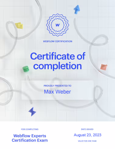 Webflow Experts Certification von Webflow Freelancer Max Weber