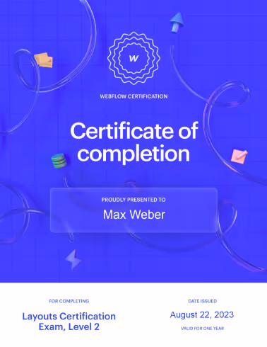 Webflow Layout 2 Certification von Webflow Freelancer Max Weber