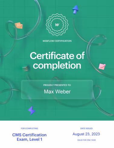 Webflow CMS Level 1 Certification von Webflow Freelancer Max Weber