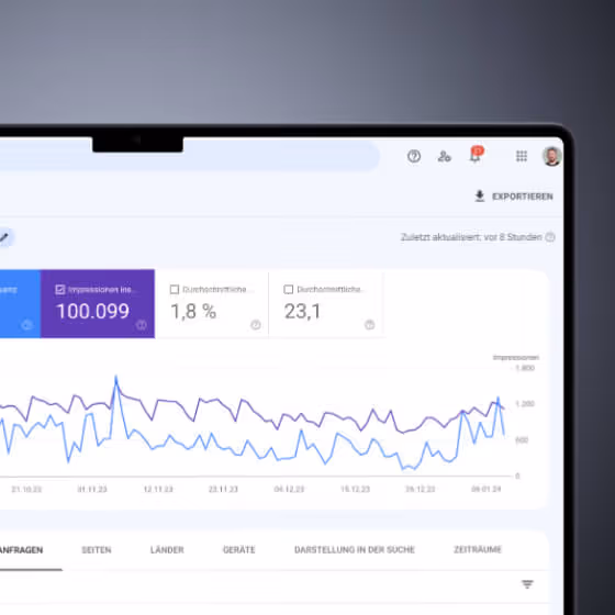 Ansicht von einer Search Console einer Webflow Seite für die SEO gemacht wurde