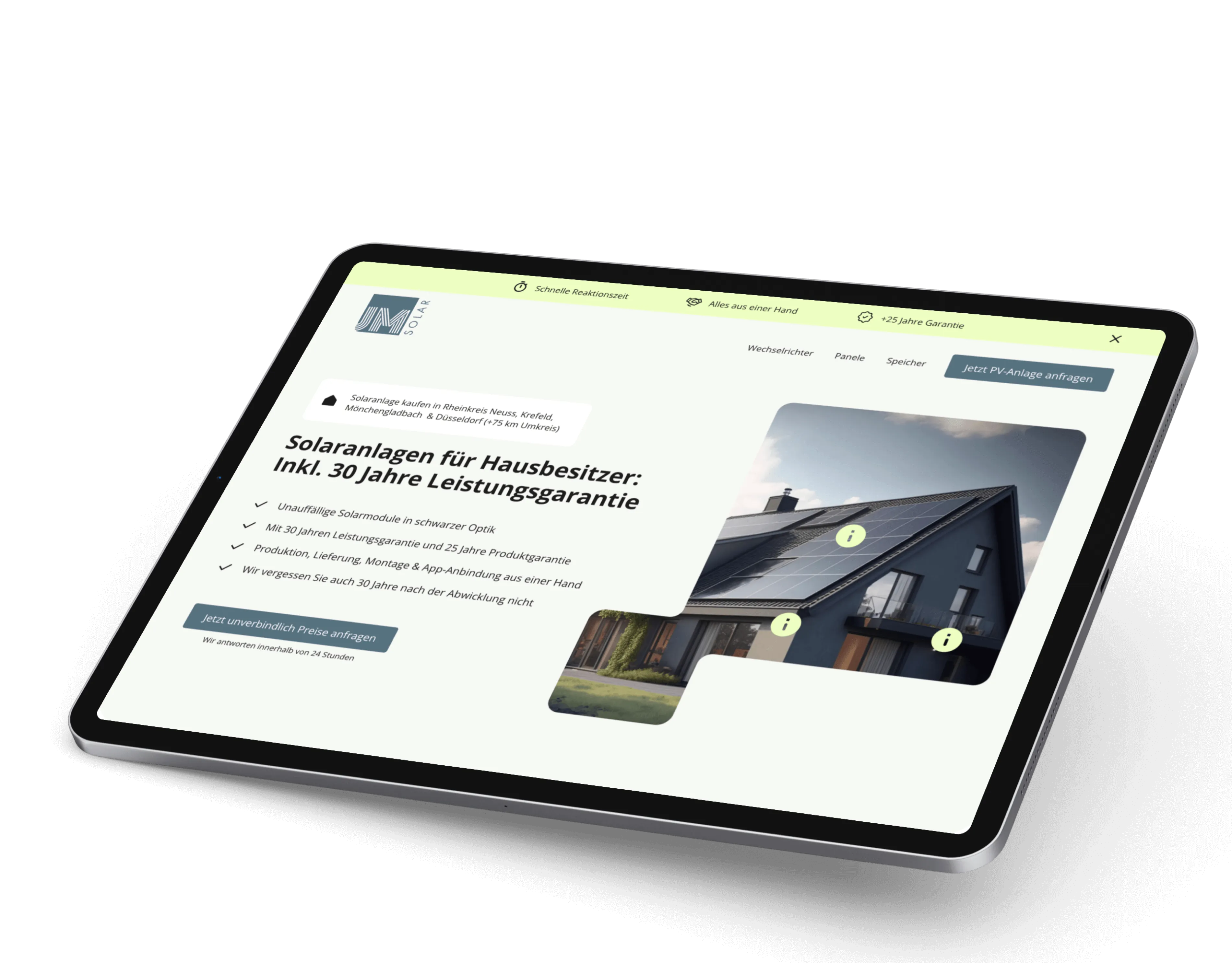 Jm Solar Website von Webflow Experte Max Weber